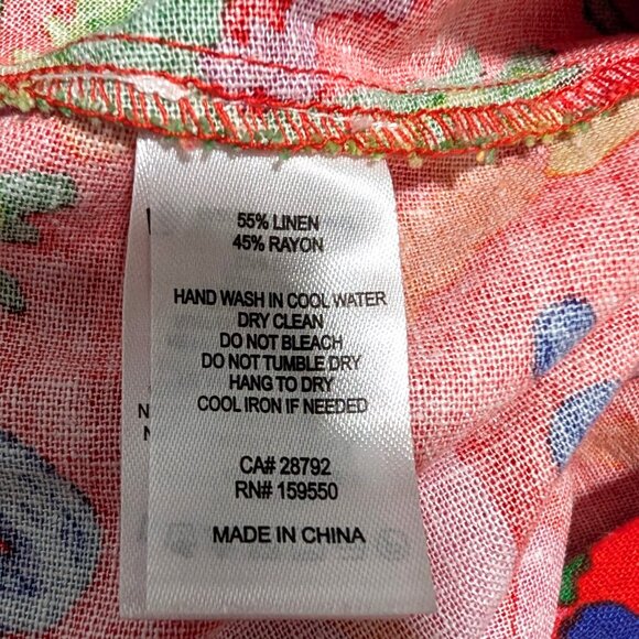 Maison d'Amelie Womens Size S Red Tropical Print Linen Rayon Pull On Midi Skirt - Picture 9 of 9